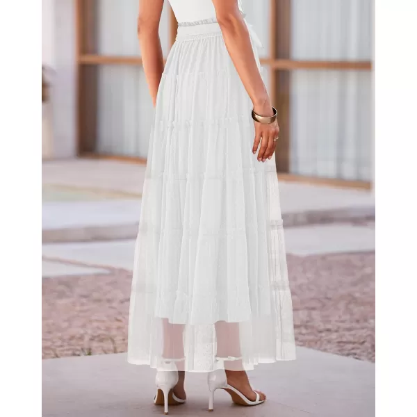 BTFBM Womens Skirts Party Cocktail 2024 Summer Fairy Skirt Elastic Waist Ruffle Tiered ALine Belt Tulle Maxi DressesSolid White