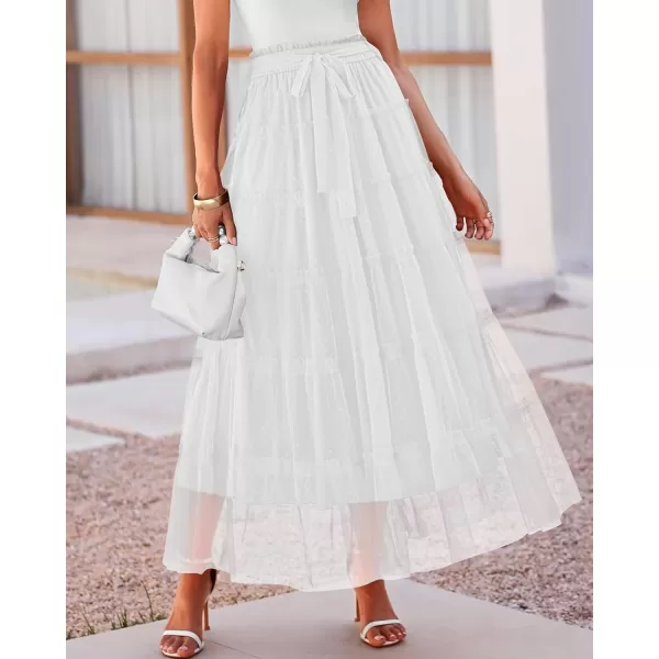BTFBM Womens Skirts Party Cocktail 2024 Summer Fairy Skirt Elastic Waist Ruffle Tiered ALine Belt Tulle Maxi DressesSolid White