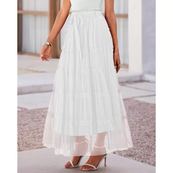BTFBM Womens Skirts Party Cocktail 2024 Summer Fairy Skirt Elastic Waist Ruffle Tiered ALine Belt Tulle Maxi DressesSolid White