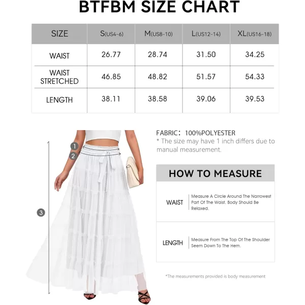 BTFBM Womens Skirts Party Cocktail 2024 Summer Fairy Skirt Elastic Waist Ruffle Tiered ALine Belt Tulle Maxi DressesSolid White