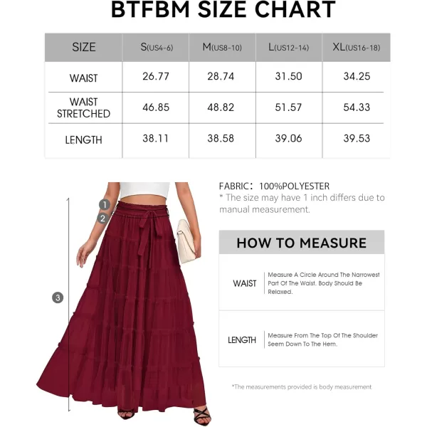 BTFBM Womens Skirts Party Cocktail 2024 Summer Fairy Skirt Elastic Waist Ruffle Tiered ALine Belt Tulle Maxi DressesSolid Wine Red
