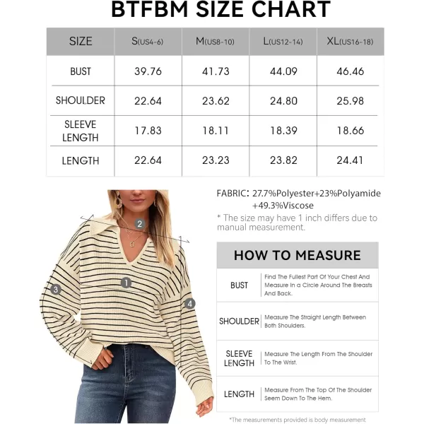 BTFBM Womens Striped Long Sleeve Sweater 2024 Fall Winter Fashion V Neck Lapel Collar Ribbed Knit Loose Pullover TopsStriped Apricot
