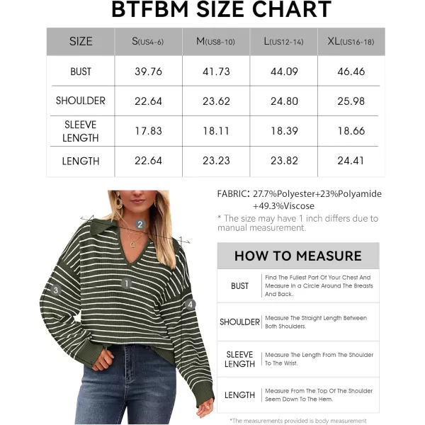 BTFBM Womens Striped Long Sleeve Sweater 2024 Fall Winter Fashion V Neck Lapel Collar Ribbed Knit Loose Pullover TopsStriped Army Green