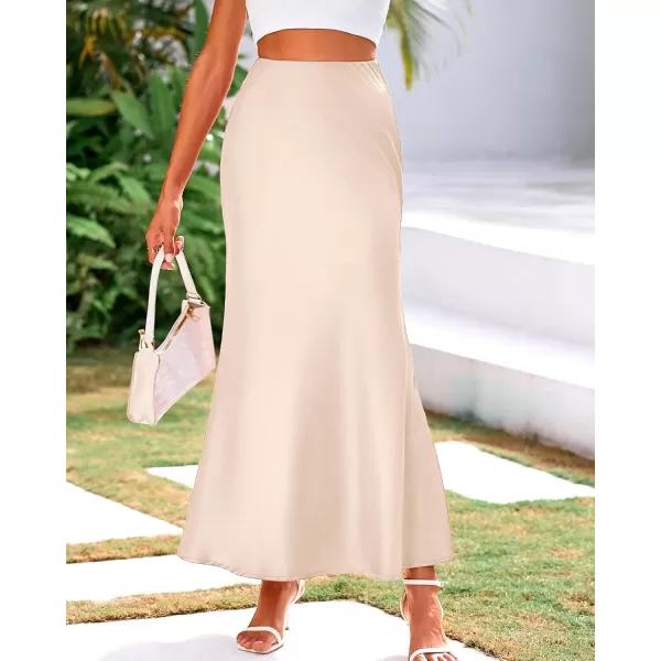 BTFBM Womens Summer Fall Skirt 2024 Silk Elegant High Waist Cocktail Party Wedding Mermaid Satin Maxi SkirtsSolid Beige