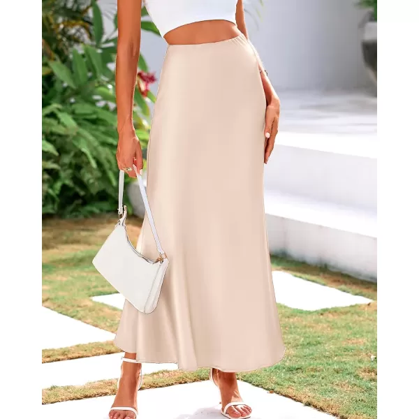 BTFBM Womens Summer Fall Skirt 2024 Silk Elegant High Waist Cocktail Party Wedding Mermaid Satin Maxi SkirtsSolid Beige