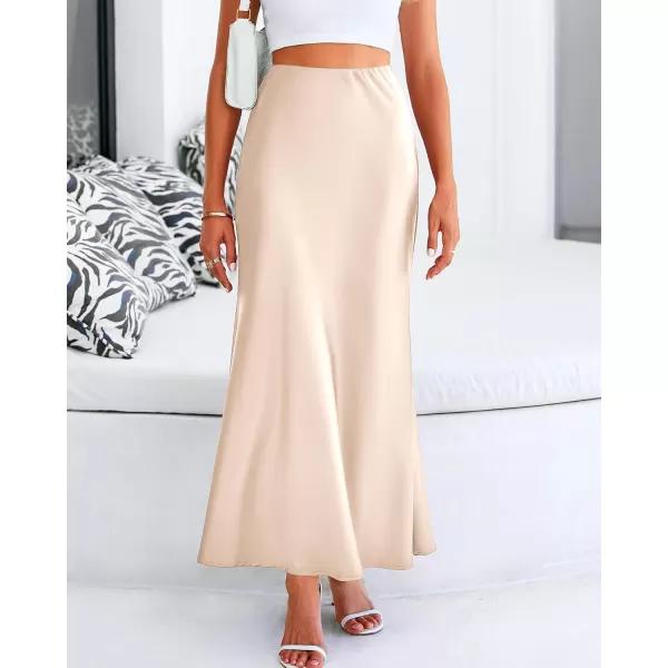 BTFBM Womens Summer Fall Skirt 2024 Silk Elegant High Waist Cocktail Party Wedding Mermaid Satin Maxi SkirtsSolid Beige