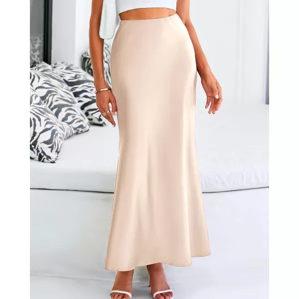 BTFBM Womens Summer Fall Skirt 2024 Silk Elegant High Waist Cocktail Party Wedding Mermaid Satin Maxi SkirtsSolid Beige