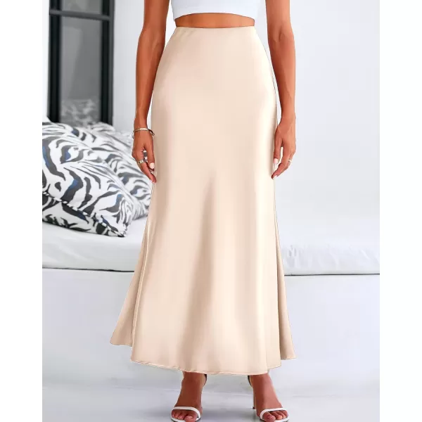 BTFBM Womens Summer Fall Skirt 2024 Silk Elegant High Waist Cocktail Party Wedding Mermaid Satin Maxi SkirtsSolid Beige