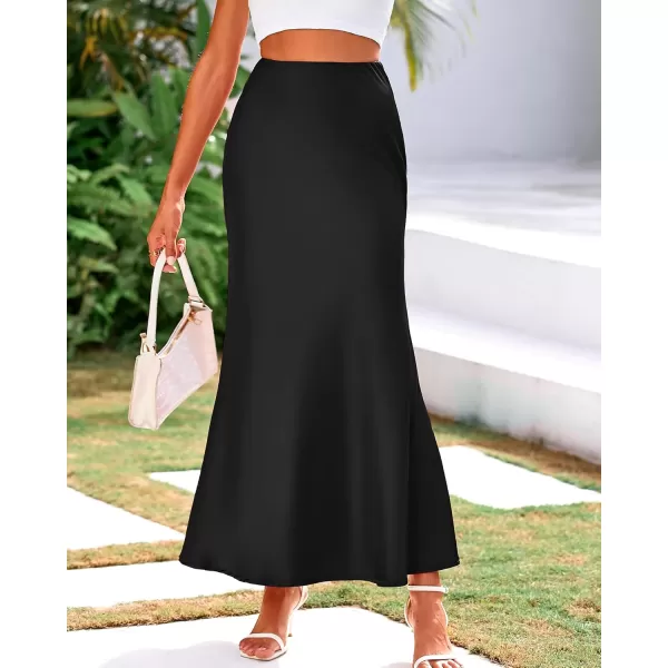 BTFBM Womens Summer Fall Skirt 2024 Silk Elegant High Waist Cocktail Party Wedding Mermaid Satin Maxi SkirtsSolid Black