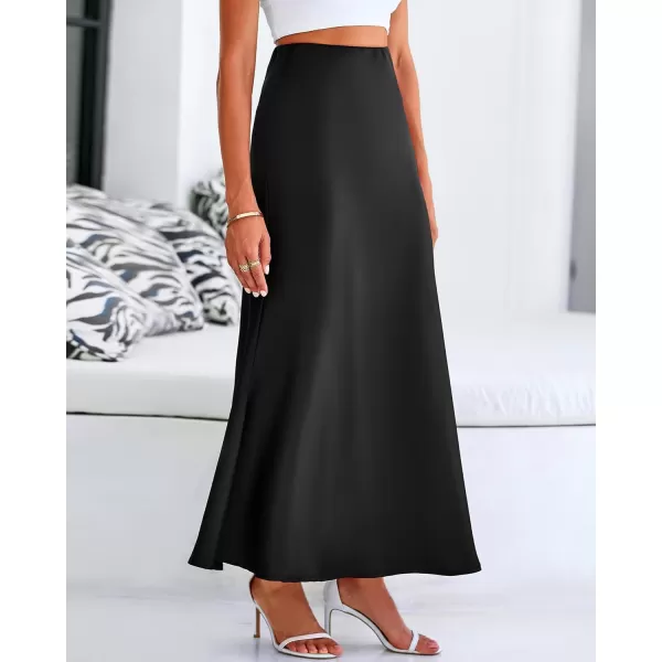 BTFBM Womens Summer Fall Skirt 2024 Silk Elegant High Waist Cocktail Party Wedding Mermaid Satin Maxi SkirtsSolid Black