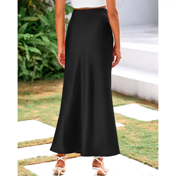 BTFBM Womens Summer Fall Skirt 2024 Silk Elegant High Waist Cocktail Party Wedding Mermaid Satin Maxi SkirtsSolid Black