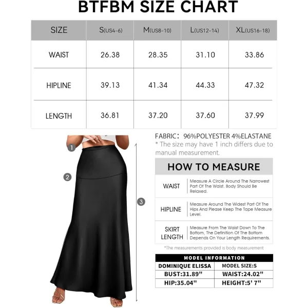 BTFBM Womens Summer Fall Skirt 2024 Silk Elegant High Waist Cocktail Party Wedding Mermaid Satin Maxi SkirtsSolid Black