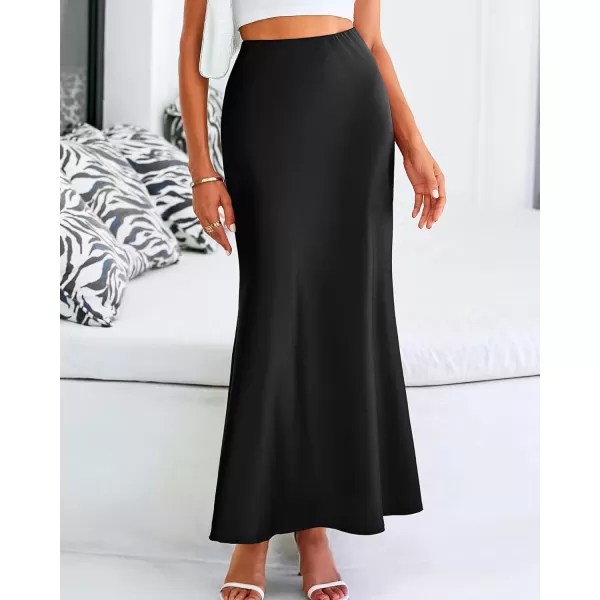 BTFBM Womens Summer Fall Skirt 2024 Silk Elegant High Waist Cocktail Party Wedding Mermaid Satin Maxi SkirtsSolid Black