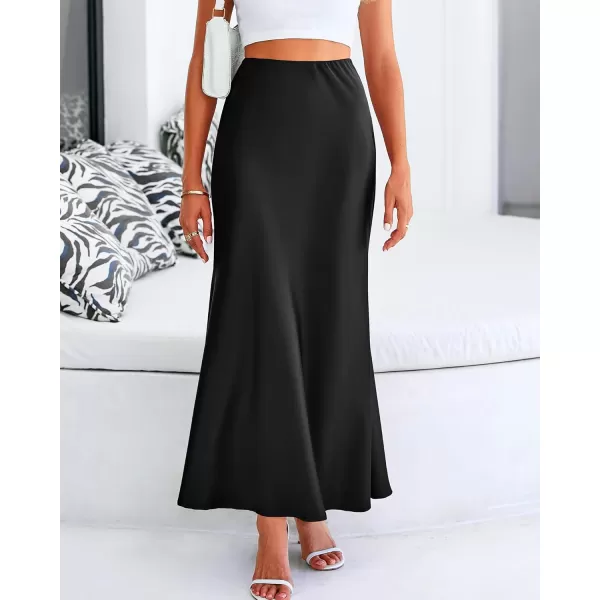 BTFBM Womens Summer Fall Skirt 2024 Silk Elegant High Waist Cocktail Party Wedding Mermaid Satin Maxi SkirtsSolid Black