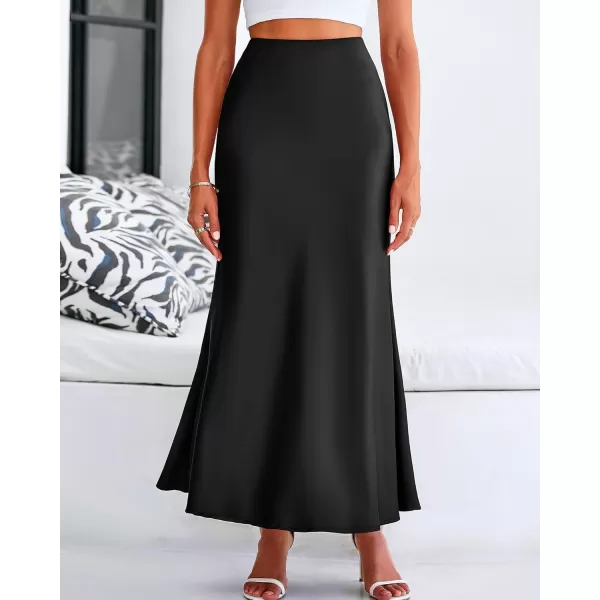 BTFBM Womens Summer Fall Skirt 2024 Silk Elegant High Waist Cocktail Party Wedding Mermaid Satin Maxi SkirtsSolid Black