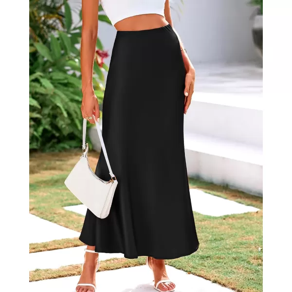 BTFBM Womens Summer Fall Skirt 2024 Silk Elegant High Waist Cocktail Party Wedding Mermaid Satin Maxi SkirtsSolid Black