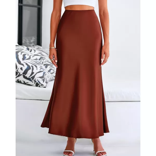 BTFBM Womens Summer Fall Skirt 2024 Silk Elegant High Waist Cocktail Party Wedding Mermaid Satin Maxi SkirtsSolid Brown
