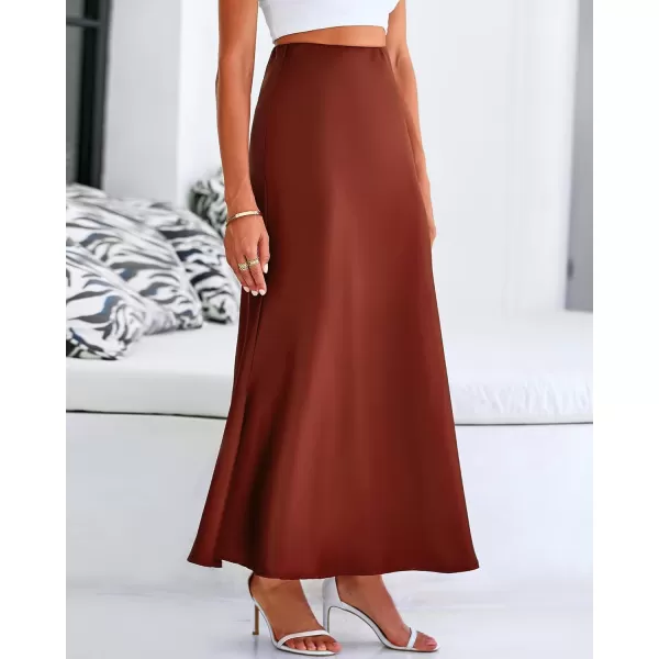 BTFBM Womens Summer Fall Skirt 2024 Silk Elegant High Waist Cocktail Party Wedding Mermaid Satin Maxi SkirtsSolid Brown