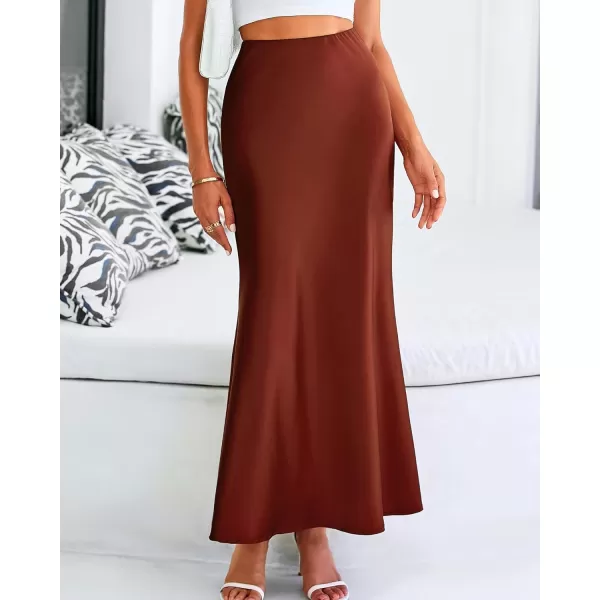 BTFBM Womens Summer Fall Skirt 2024 Silk Elegant High Waist Cocktail Party Wedding Mermaid Satin Maxi SkirtsSolid Brown