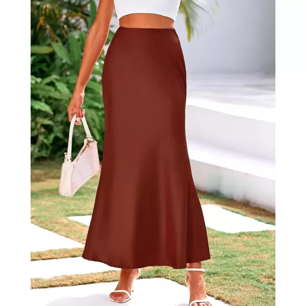 BTFBM Womens Summer Fall Skirt 2024 Silk Elegant High Waist Cocktail Party Wedding Mermaid Satin Maxi SkirtsSolid Brown