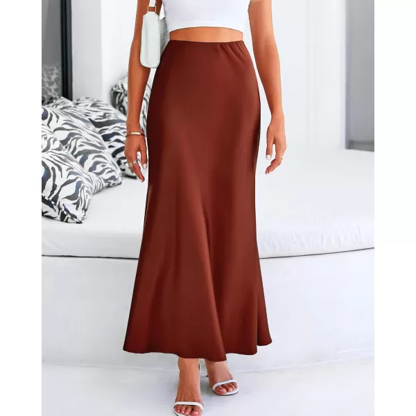BTFBM Womens Summer Fall Skirt 2024 Silk Elegant High Waist Cocktail Party Wedding Mermaid Satin Maxi SkirtsSolid Brown