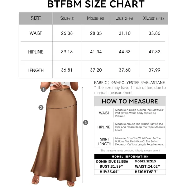 BTFBM Womens Summer Fall Skirt 2024 Silk Elegant High Waist Cocktail Party Wedding Mermaid Satin Maxi SkirtsSolid Coffee