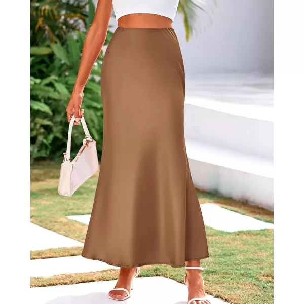 BTFBM Womens Summer Fall Skirt 2024 Silk Elegant High Waist Cocktail Party Wedding Mermaid Satin Maxi SkirtsSolid Coffee