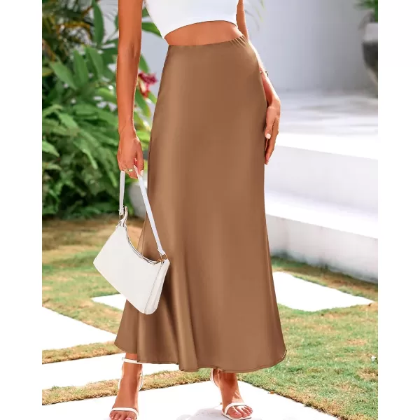 BTFBM Womens Summer Fall Skirt 2024 Silk Elegant High Waist Cocktail Party Wedding Mermaid Satin Maxi SkirtsSolid Coffee