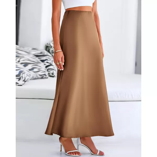 BTFBM Womens Summer Fall Skirt 2024 Silk Elegant High Waist Cocktail Party Wedding Mermaid Satin Maxi SkirtsSolid Coffee