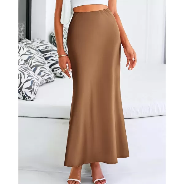 BTFBM Womens Summer Fall Skirt 2024 Silk Elegant High Waist Cocktail Party Wedding Mermaid Satin Maxi SkirtsSolid Coffee