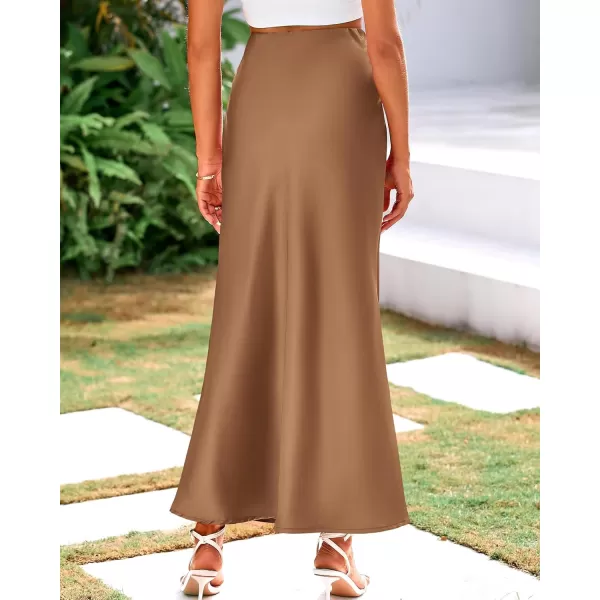 BTFBM Womens Summer Fall Skirt 2024 Silk Elegant High Waist Cocktail Party Wedding Mermaid Satin Maxi SkirtsSolid Coffee