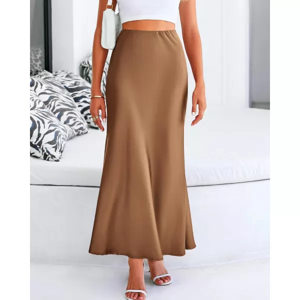 BTFBM Womens Summer Fall Skirt 2024 Silk Elegant High Waist Cocktail Party Wedding Mermaid Satin Maxi SkirtsSolid Coffee