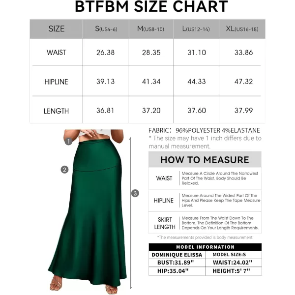 BTFBM Womens Summer Fall Skirt 2024 Silk Elegant High Waist Cocktail Party Wedding Mermaid Satin Maxi SkirtsSolid Dark Green