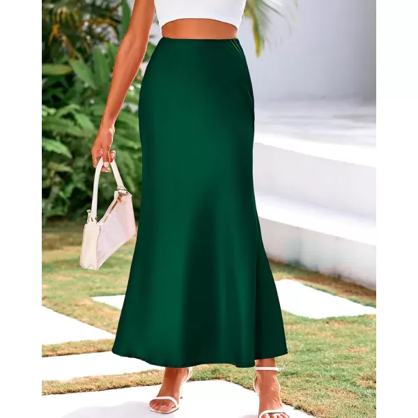 BTFBM Womens Summer Fall Skirt 2024 Silk Elegant High Waist Cocktail Party Wedding Mermaid Satin Maxi SkirtsSolid Dark Green