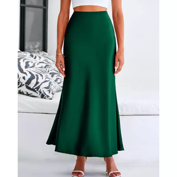 BTFBM Womens Summer Fall Skirt 2024 Silk Elegant High Waist Cocktail Party Wedding Mermaid Satin Maxi SkirtsSolid Dark Green