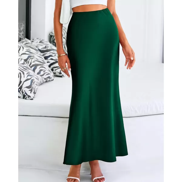BTFBM Womens Summer Fall Skirt 2024 Silk Elegant High Waist Cocktail Party Wedding Mermaid Satin Maxi SkirtsSolid Dark Green