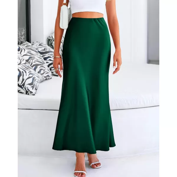 BTFBM Womens Summer Fall Skirt 2024 Silk Elegant High Waist Cocktail Party Wedding Mermaid Satin Maxi SkirtsSolid Dark Green