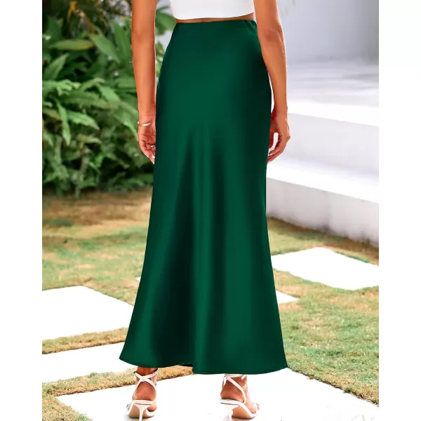 BTFBM Womens Summer Fall Skirt 2024 Silk Elegant High Waist Cocktail Party Wedding Mermaid Satin Maxi SkirtsSolid Dark Green