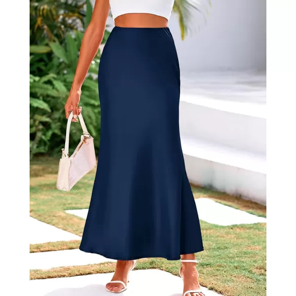 BTFBM Womens Summer Fall Skirt 2024 Silk Elegant High Waist Cocktail Party Wedding Mermaid Satin Maxi SkirtsSolid Navy