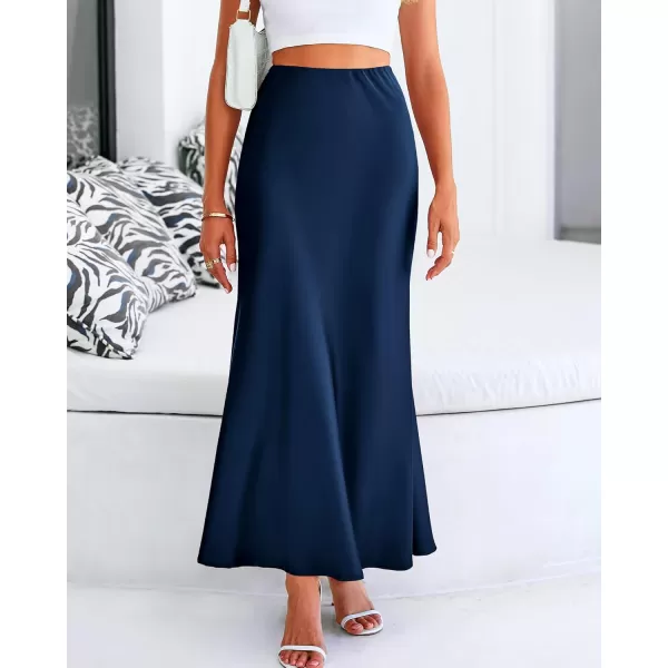 BTFBM Womens Summer Fall Skirt 2024 Silk Elegant High Waist Cocktail Party Wedding Mermaid Satin Maxi SkirtsSolid Navy