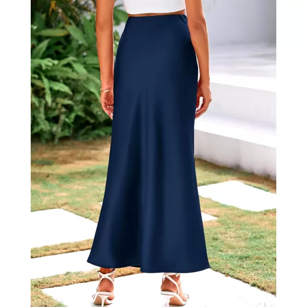 BTFBM Womens Summer Fall Skirt 2024 Silk Elegant High Waist Cocktail Party Wedding Mermaid Satin Maxi SkirtsSolid Navy