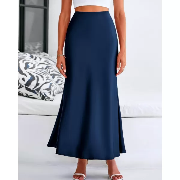 BTFBM Womens Summer Fall Skirt 2024 Silk Elegant High Waist Cocktail Party Wedding Mermaid Satin Maxi SkirtsSolid Navy