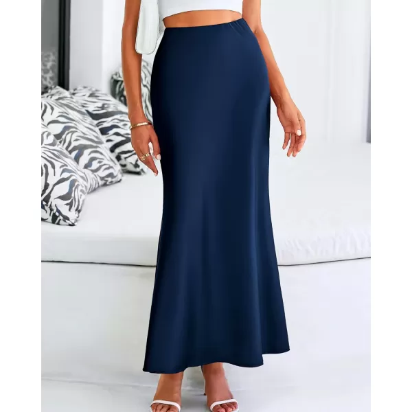 BTFBM Womens Summer Fall Skirt 2024 Silk Elegant High Waist Cocktail Party Wedding Mermaid Satin Maxi SkirtsSolid Navy