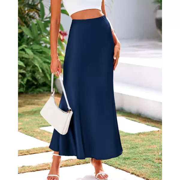 BTFBM Womens Summer Fall Skirt 2024 Silk Elegant High Waist Cocktail Party Wedding Mermaid Satin Maxi SkirtsSolid Navy