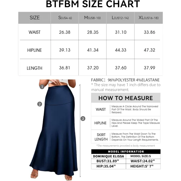 BTFBM Womens Summer Fall Skirt 2024 Silk Elegant High Waist Cocktail Party Wedding Mermaid Satin Maxi SkirtsSolid Navy
