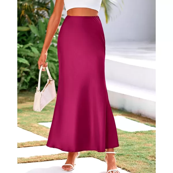 BTFBM Womens Summer Fall Skirt 2024 Silk Elegant High Waist Cocktail Party Wedding Mermaid Satin Maxi SkirtsSolid Rose Red