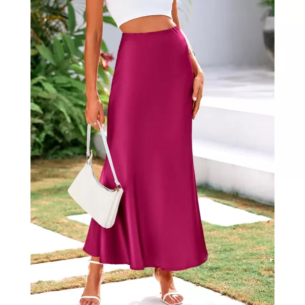 BTFBM Womens Summer Fall Skirt 2024 Silk Elegant High Waist Cocktail Party Wedding Mermaid Satin Maxi SkirtsSolid Rose Red