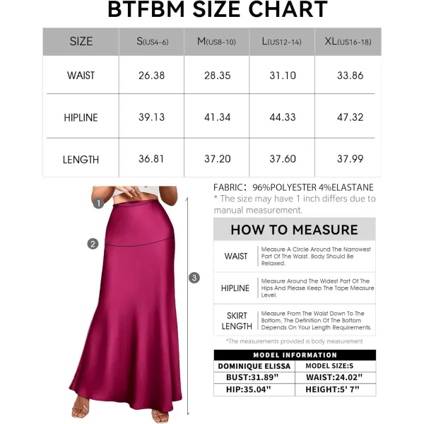 BTFBM Womens Summer Fall Skirt 2024 Silk Elegant High Waist Cocktail Party Wedding Mermaid Satin Maxi SkirtsSolid Rose Red
