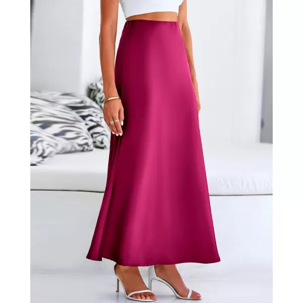 BTFBM Womens Summer Fall Skirt 2024 Silk Elegant High Waist Cocktail Party Wedding Mermaid Satin Maxi SkirtsSolid Rose Red