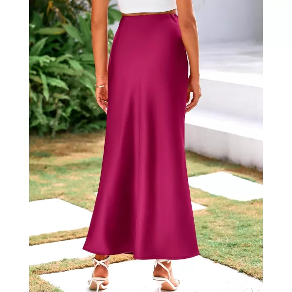 BTFBM Womens Summer Fall Skirt 2024 Silk Elegant High Waist Cocktail Party Wedding Mermaid Satin Maxi SkirtsSolid Rose Red